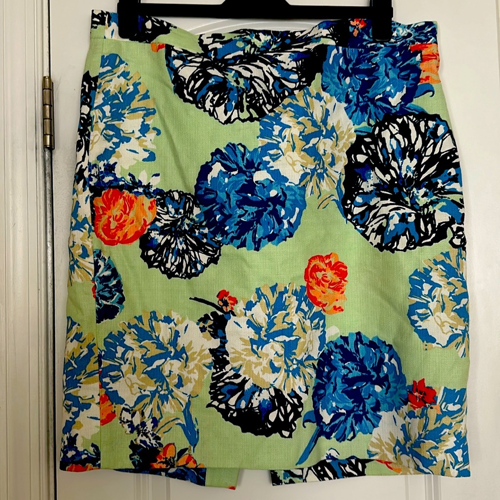 J. Crew Floral Pencil Skirt. Size 14. Mint Green base.